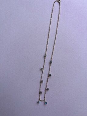 Delicate Gold Beaded Necklace with Blue Accent Stones